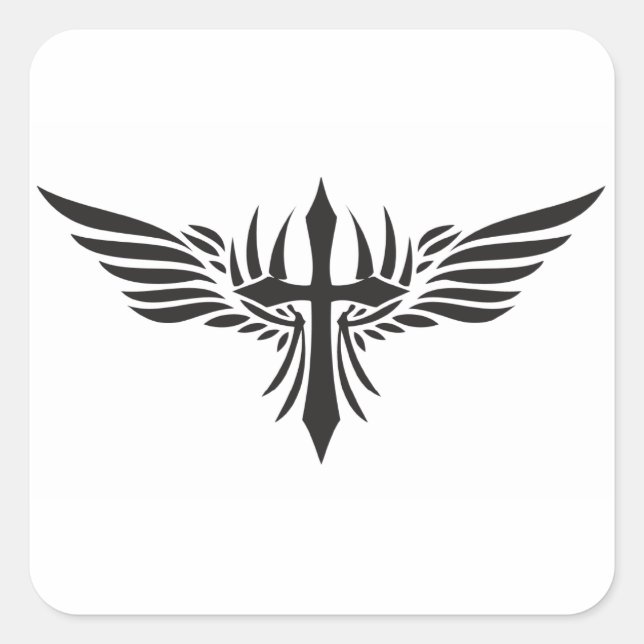 Phoenix Wings and Cross Square Sticker (Front)