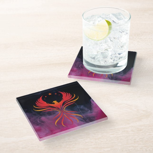 Phoennix Wings Open Glass Coaster (Angled)
