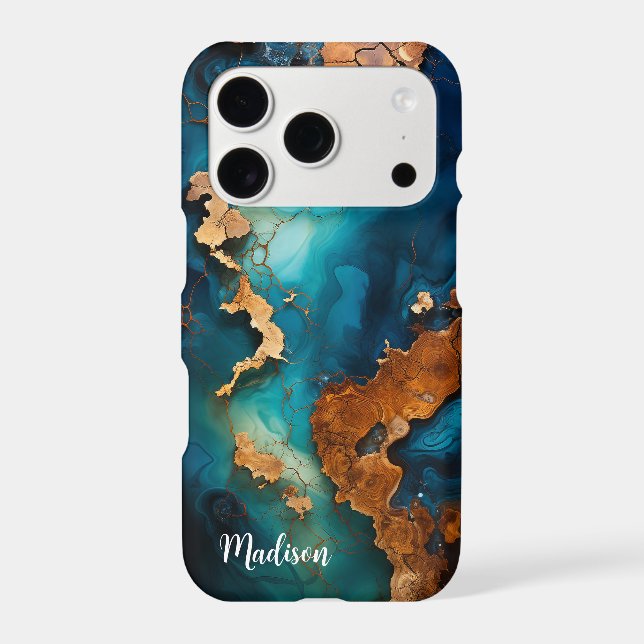 Phone Case, Blue Resin, Dark Burl Wood  (Back)