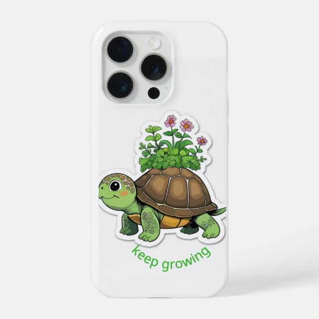 Phone Case Cute baby turtle carrying a tiny garden (Back)