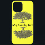 Phone Case - Family tree<br><div class="desc">Genealogy. Personalize with your family name between two reflected oak trees that represent your family tree. Customize/Edit to change background colour (defaults to yellow).</div>