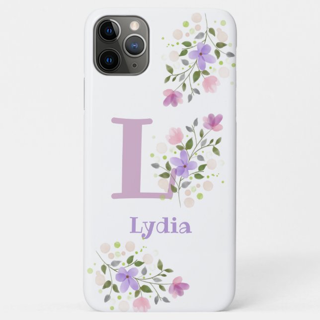 Phone Case Initial Plus Name - Floral Design (Back)