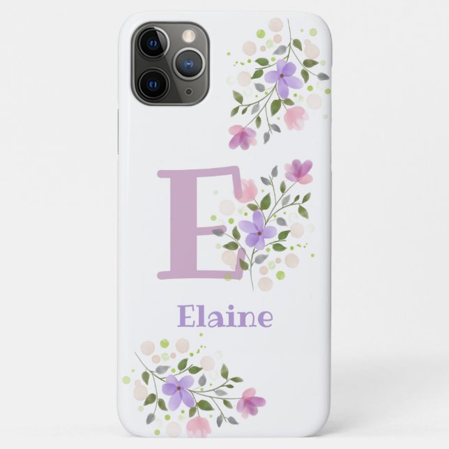 Phone Case Initial Plus Name & Flowers Design (Back)