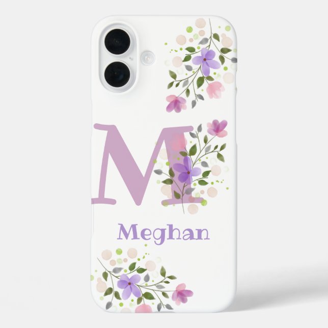 Phone Case Initial Plus Name & Flowers Design (Back)