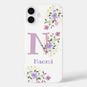 Phone Case Initial Plus Name & Flowers Design