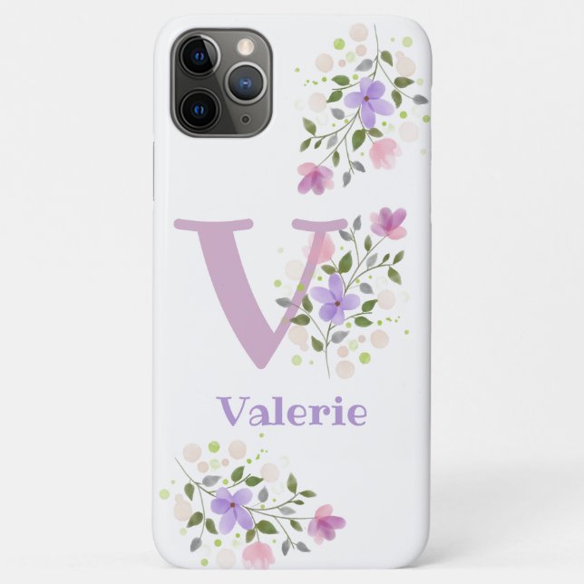 Phone Case Initial Plus Name & Flowers Design (Back)