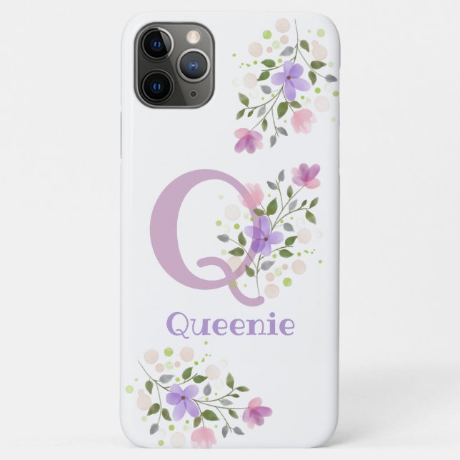 Phone Case Initial Plus Name & Flowers Design (Back)
