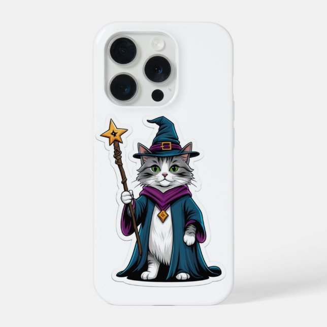 Phone Case Mini wizard cat with magical staff (Back)