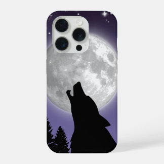 Phone case with a wolf howling at the full moon