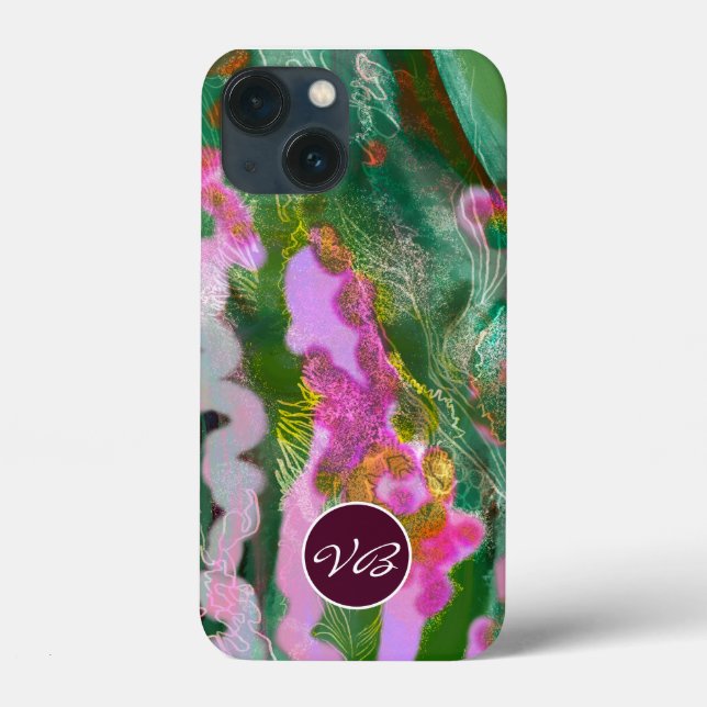 Phone cases Psychedelic lilac green monogram (Back)