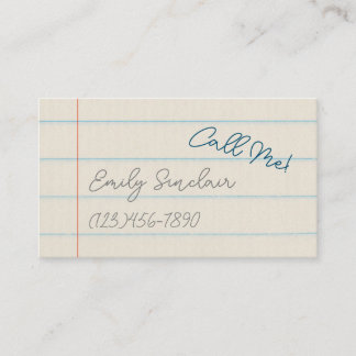 Phone Number Call Me Contact Card On School Paper