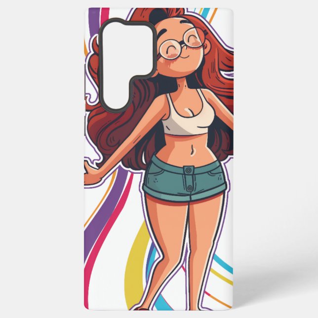 Phonecase with a happy girl on it, colourful samsung galaxy s22 ultra case (Back)