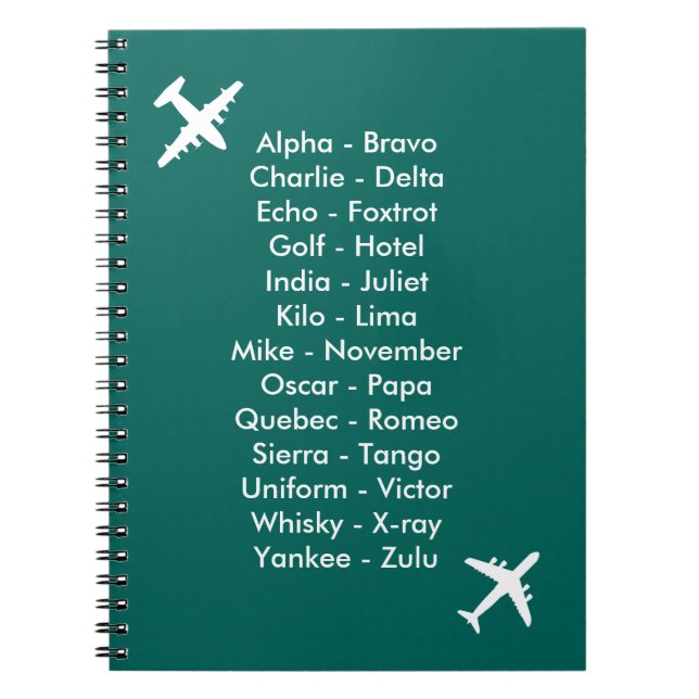 Phonetic Alphabet Airplane Blue Air Cadet Notebook (Front)