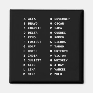 Phonetic Alphabet Code Chart Classic Black & White Magnet