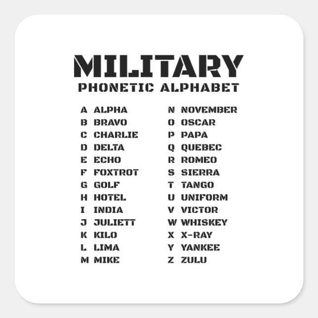 Phonetic Alphabet Code – Clean Signal Chart Square Sticker (Front)