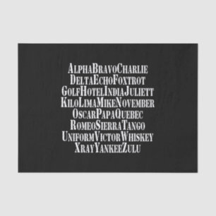 PHONETIC ALPHABET / CODE WORDS TISSUE PAPER