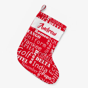 Phonetic Alphabet Festive Red and White Small Christmas Stocking