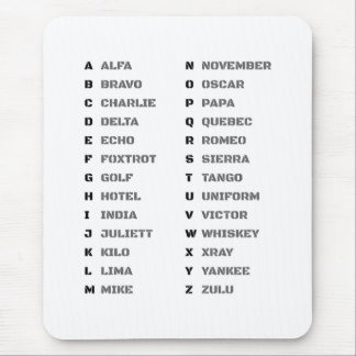 Phonetic Alphabet for The Military ALFA-ZULU Mouse Pad