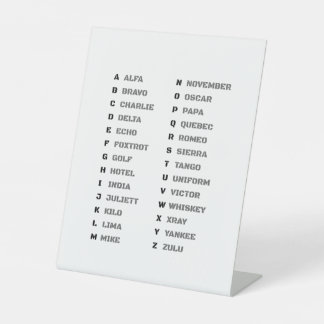 Phonetic Alphabet for the Military Pedestal Sign