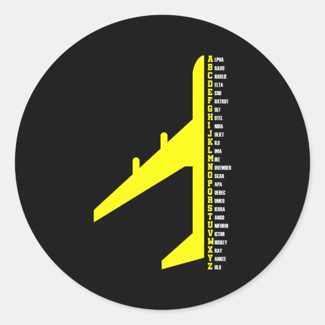 Phonetic Alphabet Pilot Airplane Aviator Classic Round Sticker (Front)