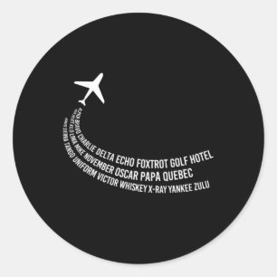Phonetic Alphabet Pilot Airplane Classic Round Sticker