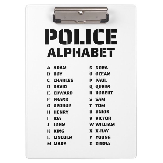 Phonetic Alphabet Police Clipboard (Front)