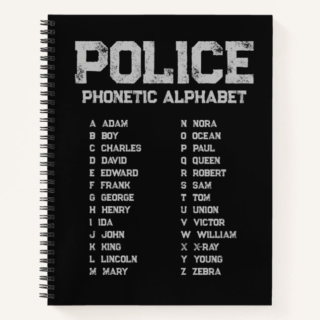 Phonetic Alphabet Police Notebook Black (Front)