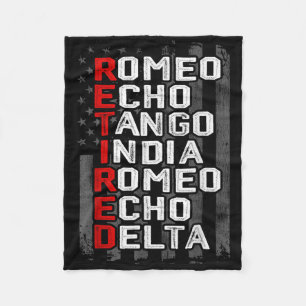 Phonetic Alphabet Retired Veteran American Flag Mi Fleece Blanket