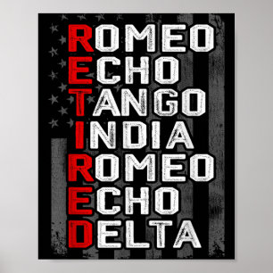 Phonetic Alphabet Retired Veteran American Flag Mi Poster