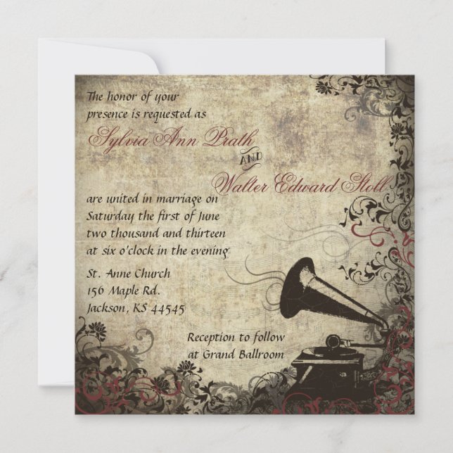 Phonograph Vintage Wedding Invitation (Front)