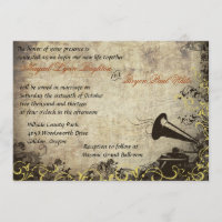 Phonographe Vintage Mariage Invitation Jaune