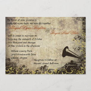 Phonographe Vintage Mariage Invitation Jaune