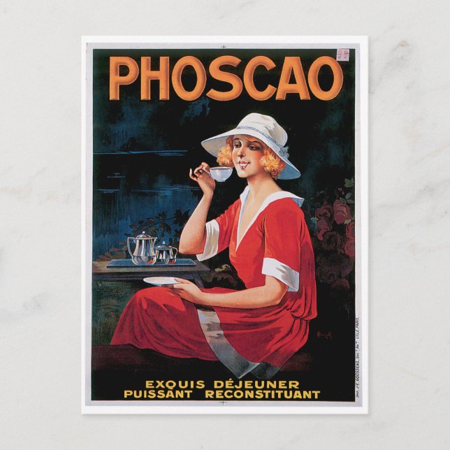 Phoscao Vintage Chocolate Drink Ad Art Postcard (Front)