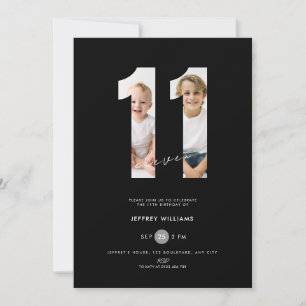 Photo 11th Birthday Invitation Girls - Black