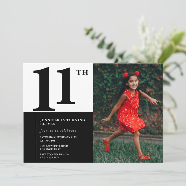Photo 11th birthday invitations Elegant Chic (Standing Front)