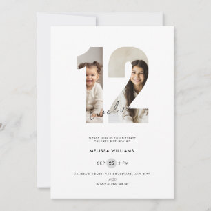 Photo 12th Birthday Invitation Girls - White