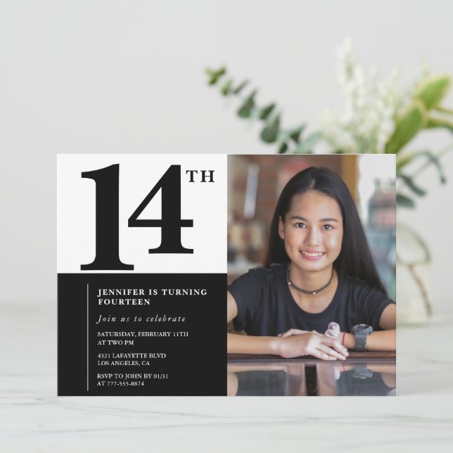 Photo 14th birthday invitations Elegant Chic (Standing Front)