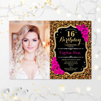 Photo 16th Birthday Party Pink Gold Leopard Print