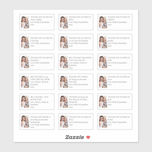 Photo 18 Individual Recipients Thank You Wedding (Sheet)