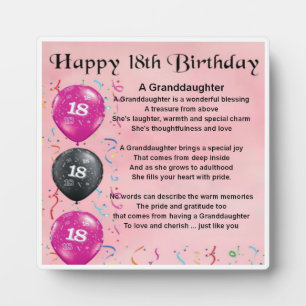 Photo 18e anniversaire Design Grandgirl Poème Plaque