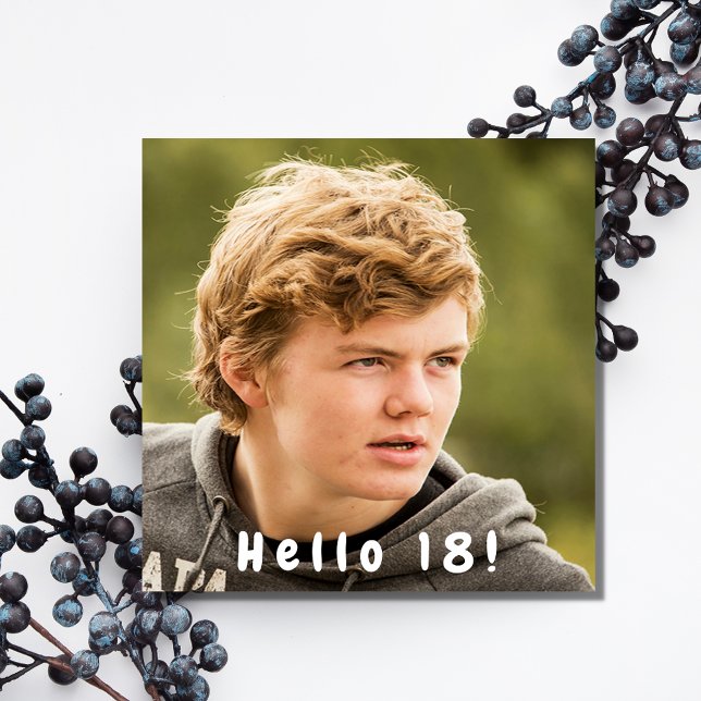 Photo 18th birthday party hello 18 boy invitation (Creator Uploaded)