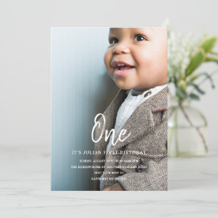 Photo 1st Birthday Boy Minimalist First Elegant Invitation