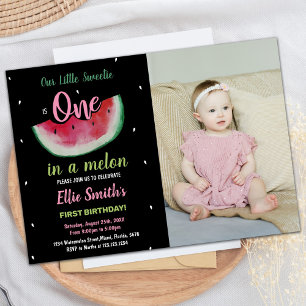 Photo 1st Black Watermelon Birthday Invitations