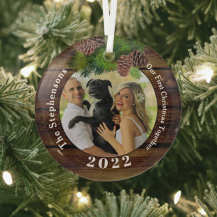 Photo 2022 Rustic Pinecone Keepsake Custom Glass Ornament