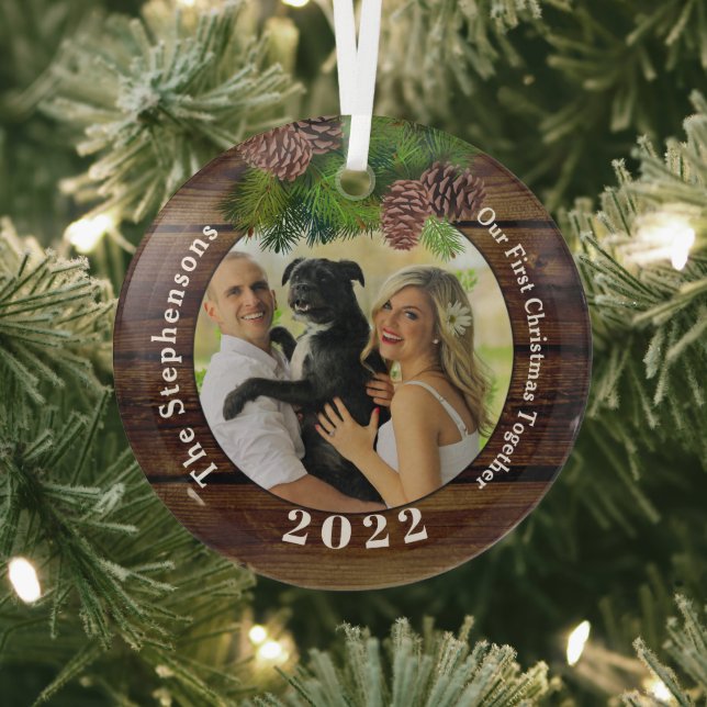 Photo 2022 Rustic Pinecone Keepsake Custom Glass Ornament (Insitu)