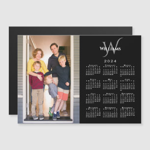 Photo 2024 Calendar Monogram Name Black Magnet