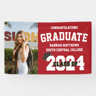 Photo 2024 Red Graduation Banner With Cap
