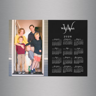 Photo 2026 Calendar Monogram Name Black Magnet
