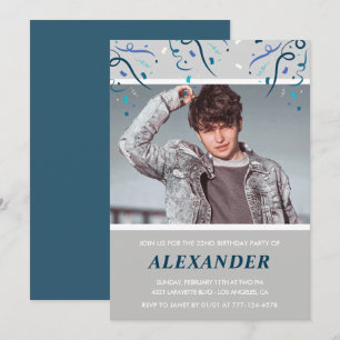 Photo 22nd birthday invitations him  Blue Confetti