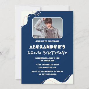 Photo 22nd birthday invitations Men Simple navy